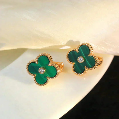 [Clara Jewels]CLOVER MEDIUM 1 MOTIFS MALACHITE DIAMOND EARRINGS