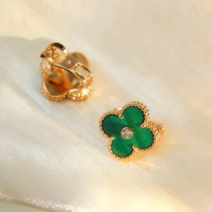 [Clara Jewels]CLOVER MEDIUM 1 MOTIFS MALACHITE DIAMOND EARRINGS