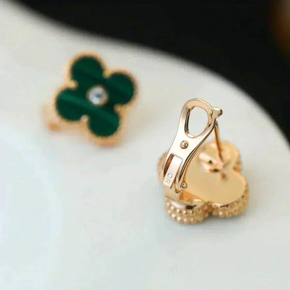 [Clara Jewels]CLOVER MEDIUM 1 MOTIFS MALACHITE DIAMOND EARRINGS