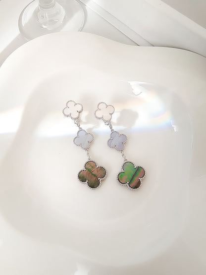 [Clara Jewels]CLOVER 3 MOTIFS CHALCEDONY DARK MOP SILVER EARRINGS