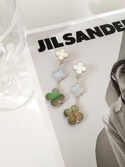 [Clara Jewels]CLOVER 3 MOTIFS CHALCEDONY DARK MOP SILVER EARRINGS