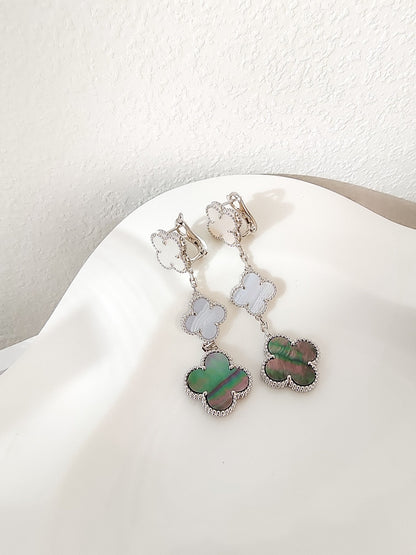 [Clara Jewels]CLOVER 3 MOTIFS CHALCEDONY DARK MOP SILVER EARRINGS