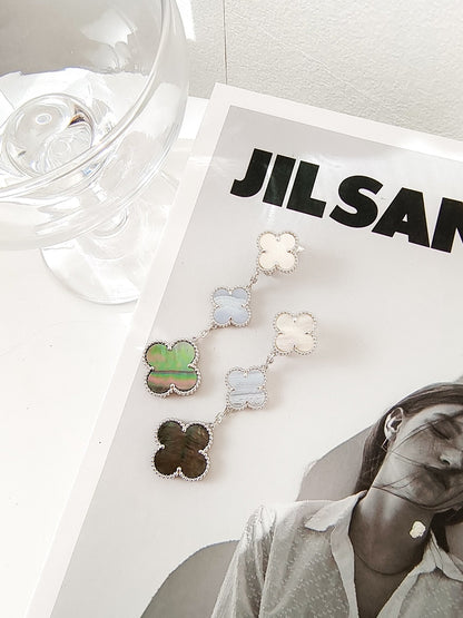 [Clara Jewels]CLOVER 3 MOTIFS CHALCEDONY DARK MOP SILVER EARRINGS