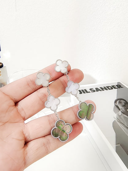 [Clara Jewels]CLOVER 3 MOTIFS CHALCEDONY DARK MOP SILVER EARRINGS