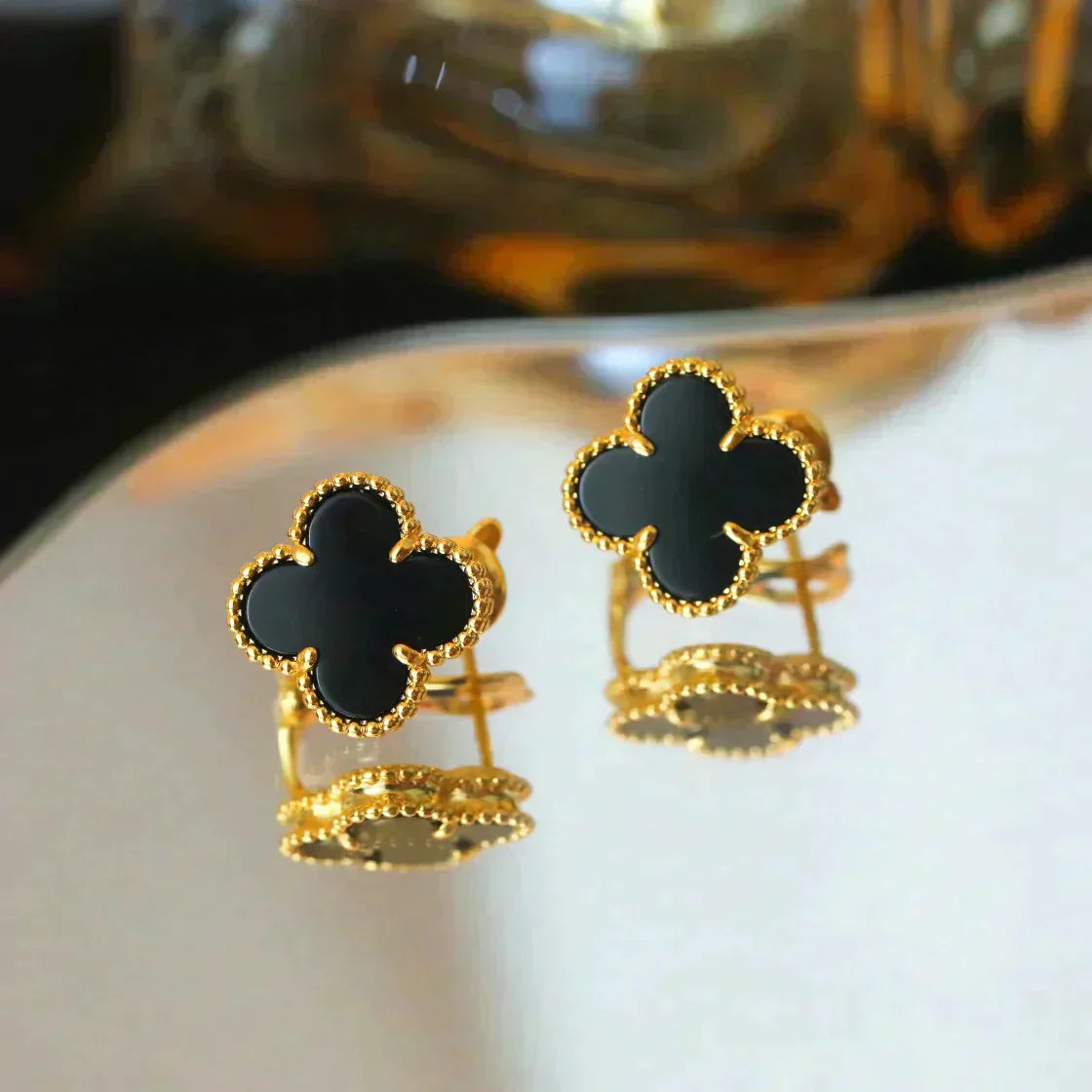 [Clara Jewels]CLOVER MEDIUM 1 MOTIFS  ONYX STUD EARRINGS