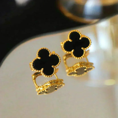 [Clara Jewels]CLOVER MEDIUM 1 MOTIFS  ONYX STUD EARRINGS