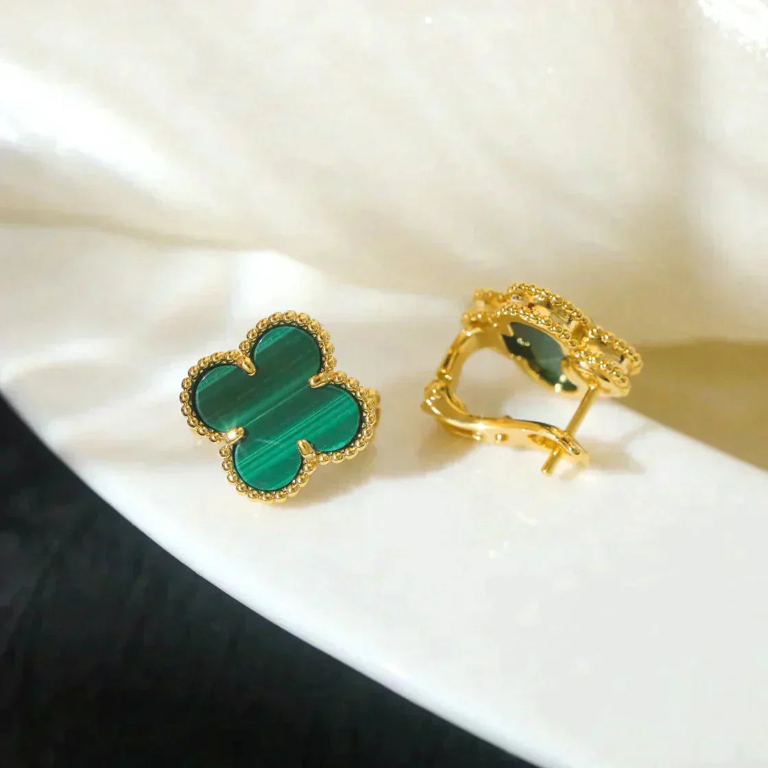 [Clara Jewels]CLOVER MEDIUM 1 MOTIFS MALACHITE  EARRINGS