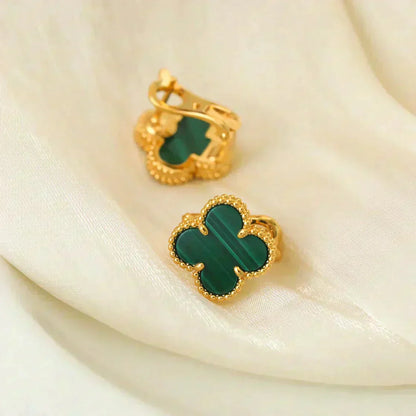 [Clara Jewels]CLOVER MEDIUM 1 MOTIFS MALACHITE  EARRINGS