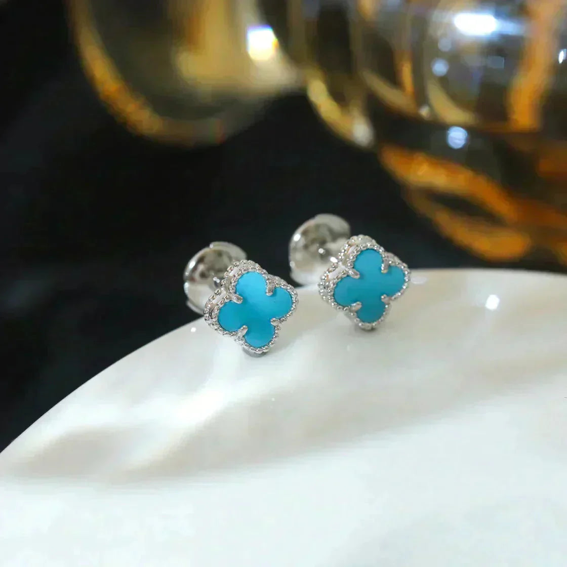 [Clara Jewels]CLOVER MINI TUROUOISE SILVER STUD EARRINGS