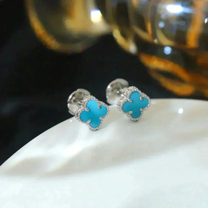 [Clara Jewels]CLOVER MINI TUROUOISE SILVER STUD EARRINGS