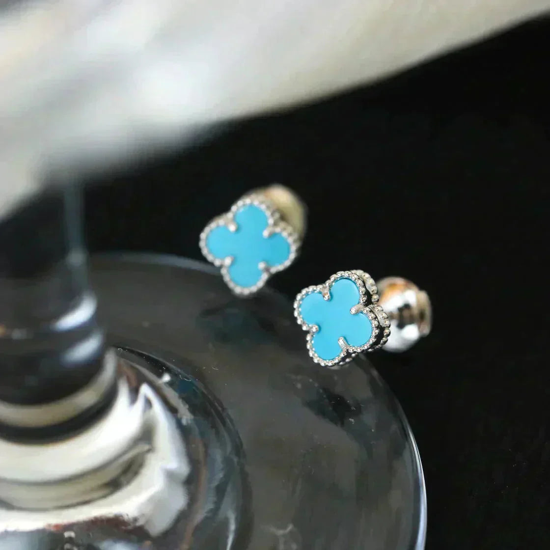 [Clara Jewels]CLOVER MINI TUROUOISE SILVER STUD EARRINGS