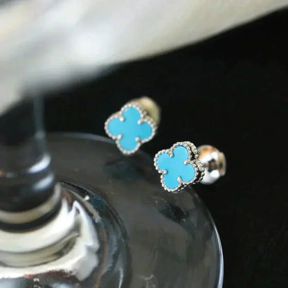 [Clara Jewels]CLOVER MINI TUROUOISE SILVER STUD EARRINGS