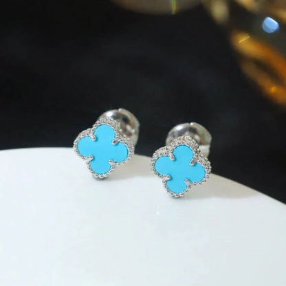 [Clara Jewels]CLOVER MINI TUROUOISE SILVER STUD EARRINGS