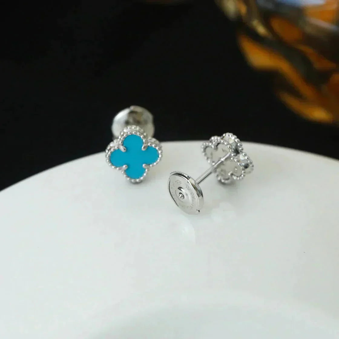 [Clara Jewels]CLOVER MINI TUROUOISE SILVER STUD EARRINGS