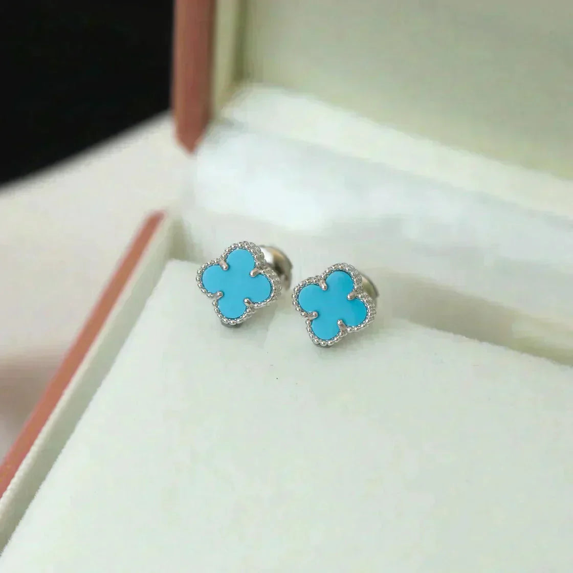 [Clara Jewels]CLOVER MINI TUROUOISE SILVER STUD EARRINGS