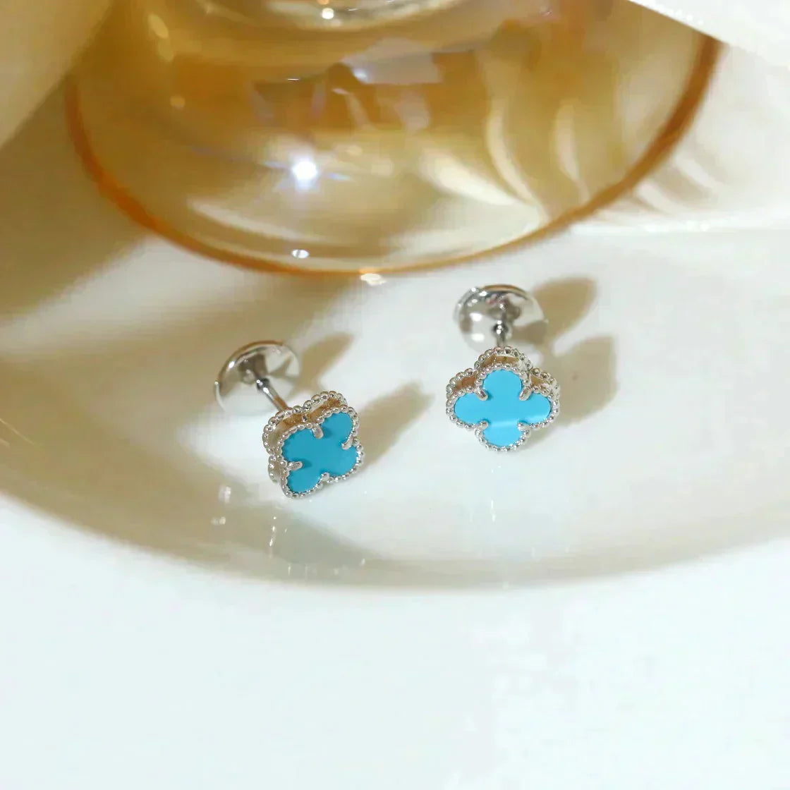 [Clara Jewels]CLOVER MINI TUROUOISE SILVER STUD EARRINGS