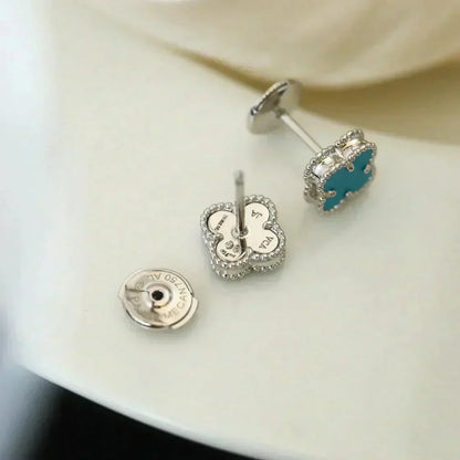 [Clara Jewels]CLOVER MINI TUROUOISE SILVER STUD EARRINGS