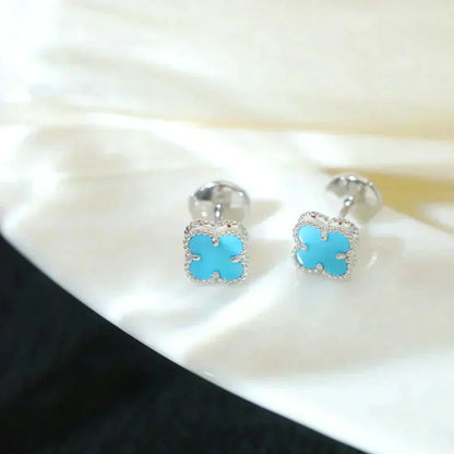 [Clara Jewels]CLOVER MINI TUROUOISE SILVER STUD EARRINGS