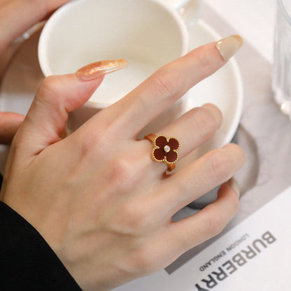 [Clara Jewels]CLOVER CARNELIAN RING ROSE GOLD DIAMOND