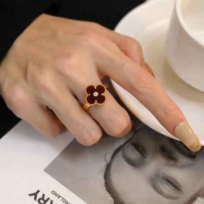 [Clara Jewels]CLOVER CARNELIAN RING ROSE GOLD DIAMOND