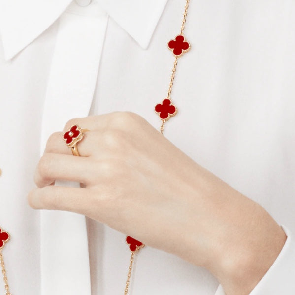 [Clara Jewels]CLOVER CARNELIAN RING ROSE GOLD DIAMOND