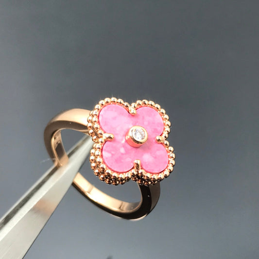 [Clara Jewels]CLOVER RHODONITE ROSE GOLD RING