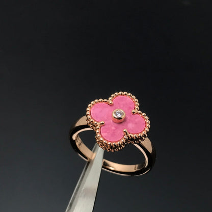 [Clara Jewels]CLOVER RHODONITE ROSE GOLD RING