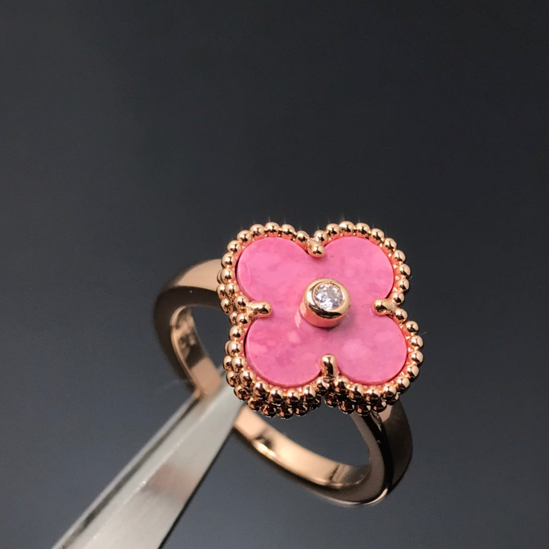 [Clara Jewels]CLOVER RHODONITE ROSE GOLD RING
