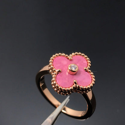 [Clara Jewels]CLOVER RHODONITE ROSE GOLD RING