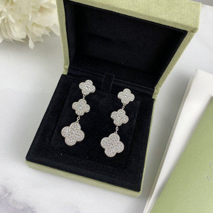 [Clara Jewels]CLOVER 3 MOTIF DIAMOND SILVER DROP EARRINGS