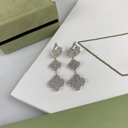 [Clara Jewels]CLOVER 3 MOTIF DIAMOND SILVER DROP EARRINGS