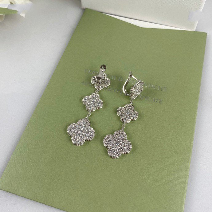 [Clara Jewels]CLOVER 3 MOTIF DIAMOND SILVER DROP EARRINGS