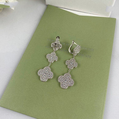 [Clara Jewels]CLOVER 3 MOTIF DIAMOND SILVER DROP EARRINGS