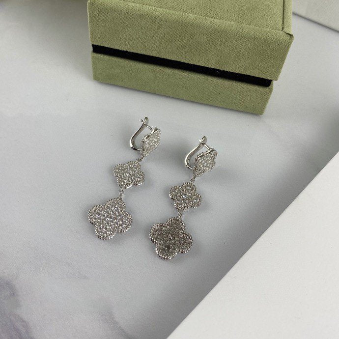 [Clara Jewels]CLOVER 3 MOTIF DIAMOND SILVER DROP EARRINGS