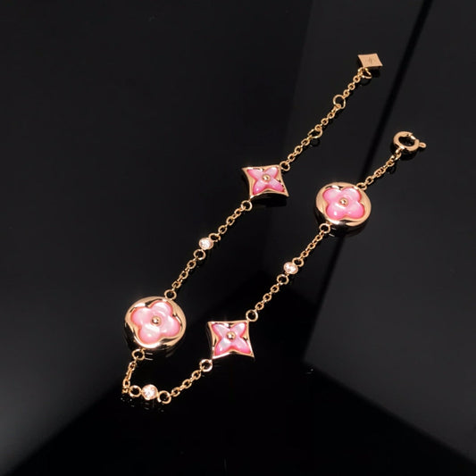 [Clara Jewels]STAR AND SUN 4 MOTIF PINK MOP PINK GOLD BRACELET