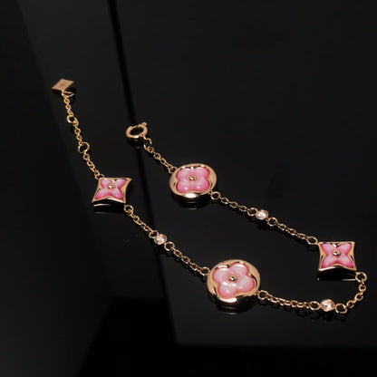 [Clara Jewels]STAR AND SUN 4 MOTIF PINK MOP PINK GOLD BRACELET