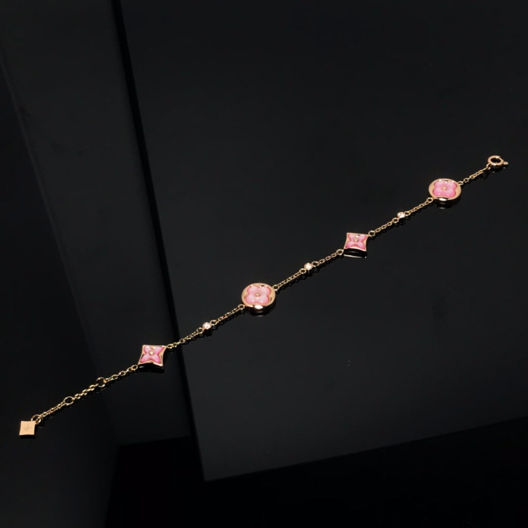 [Clara Jewels]STAR AND SUN 4 MOTIF PINK MOP PINK GOLD BRACELET