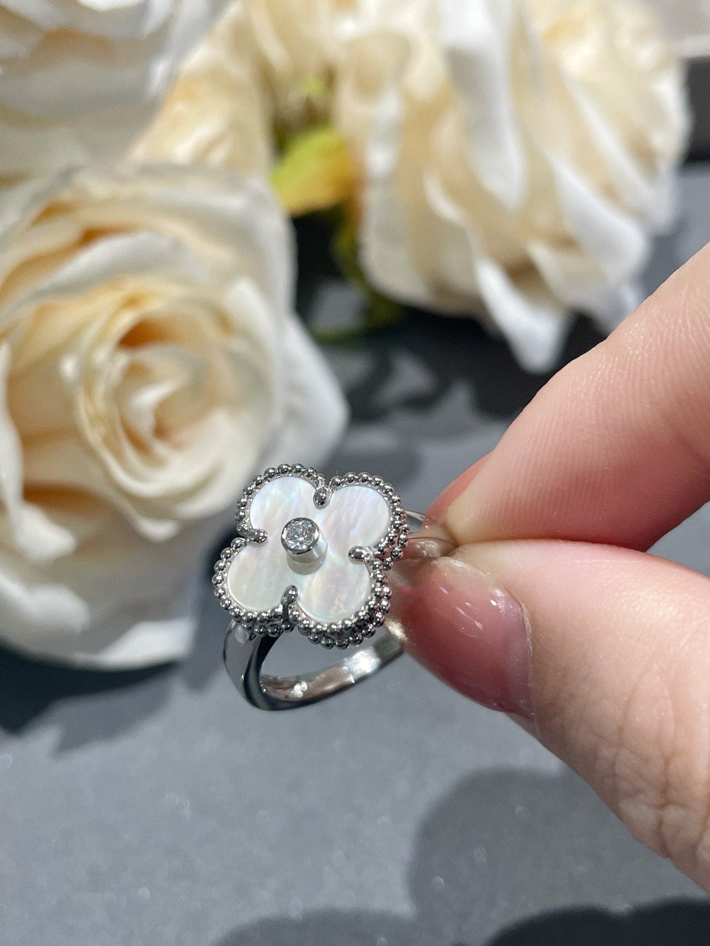 [Clara Jewels]CLOVER SILVER MOP DIAMOND RING