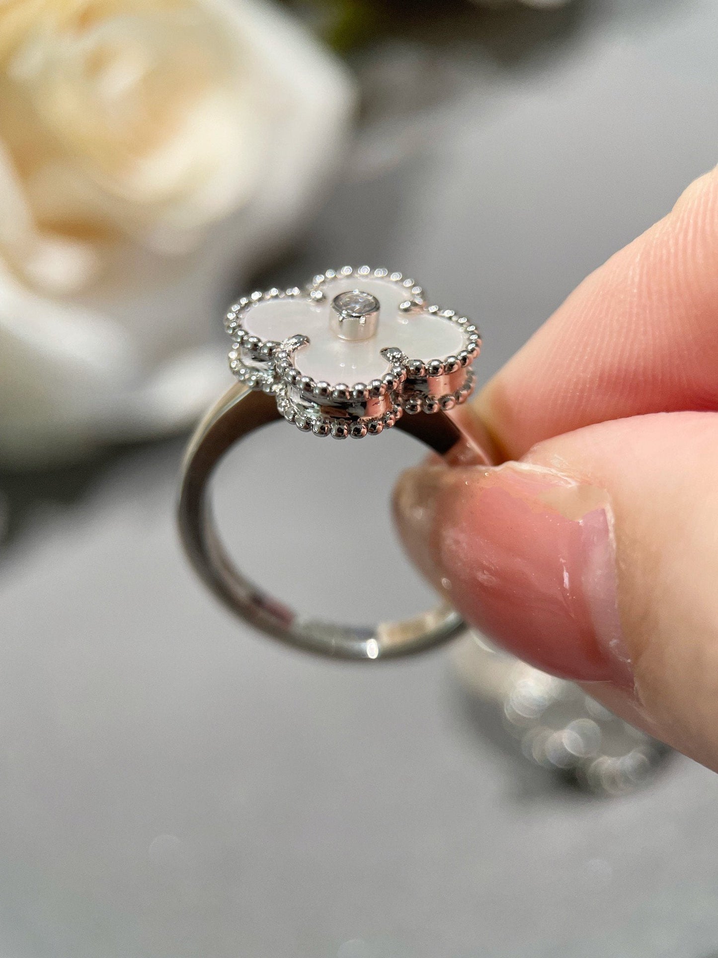 [Clara Jewels]CLOVER SILVER MOP DIAMOND RING