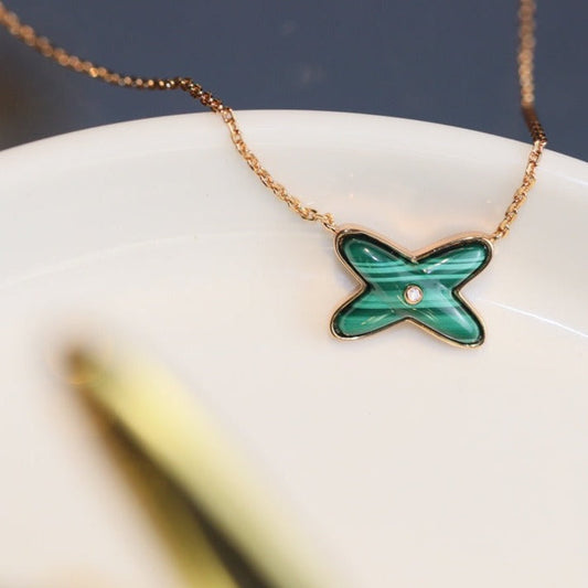[Clara Jewels]JEUX MALACHITE 1 DIAMOND PINK GOLD NECKLACE
