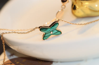 [Clara Jewels]JEUX MALACHITE 1 DIAMOND PINK GOLD NECKLACE