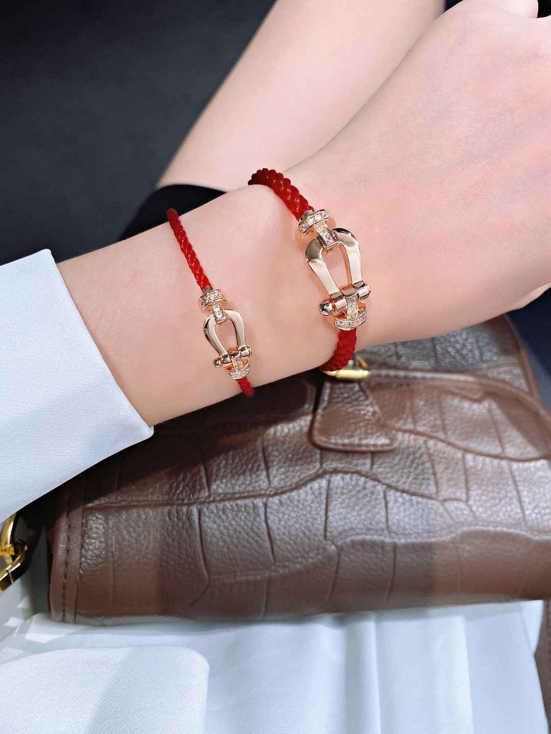 [Clara Jewels]FORCE 10 HALF DIAMOND PINK GOLD RED CORDERI LARGE AND MEDIUM MODEL