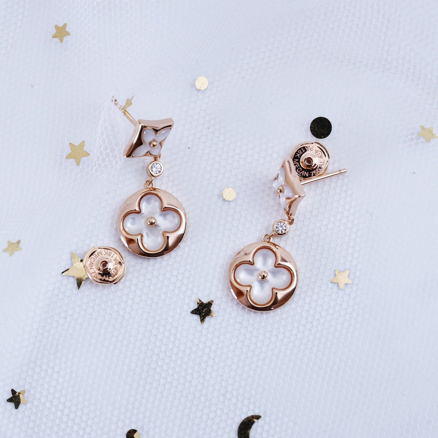 [Clara Jewels]STAR AND SUN PINK GOLD MOP DROP EARRINGS
