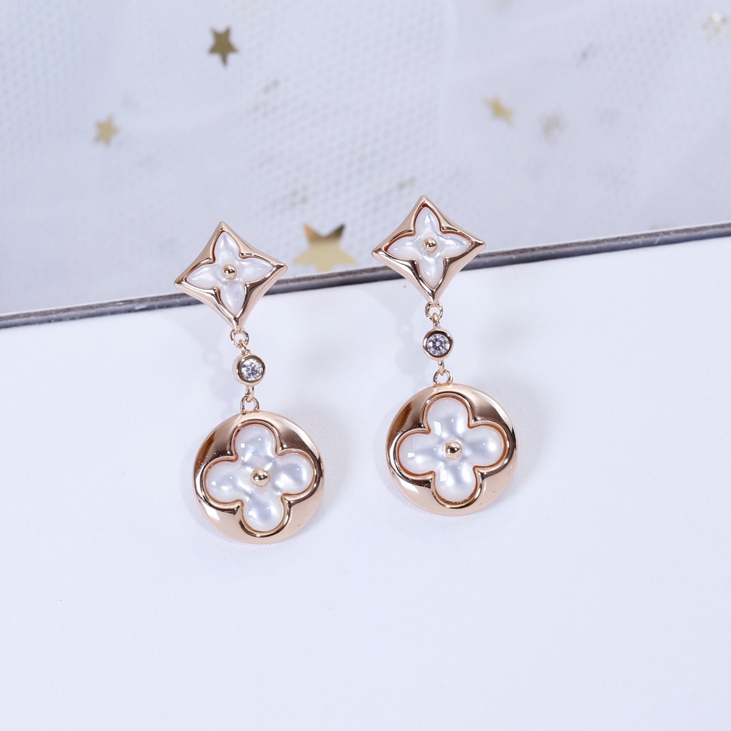 [Clara Jewels]STAR AND SUN PINK GOLD MOP DROP EARRINGS