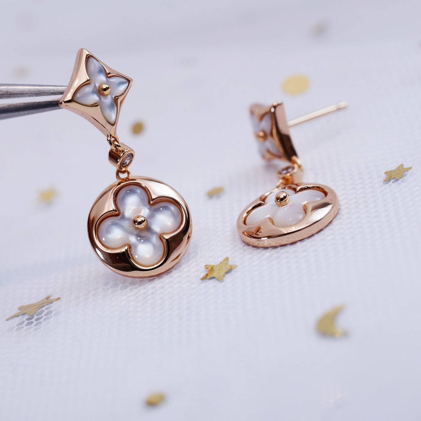[Clara Jewels]STAR AND SUN PINK GOLD MOP DROP EARRINGS