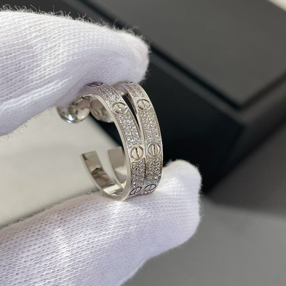 [Clara Jewels]LOVE DIAMOND SILVER HOOP EARRINGS