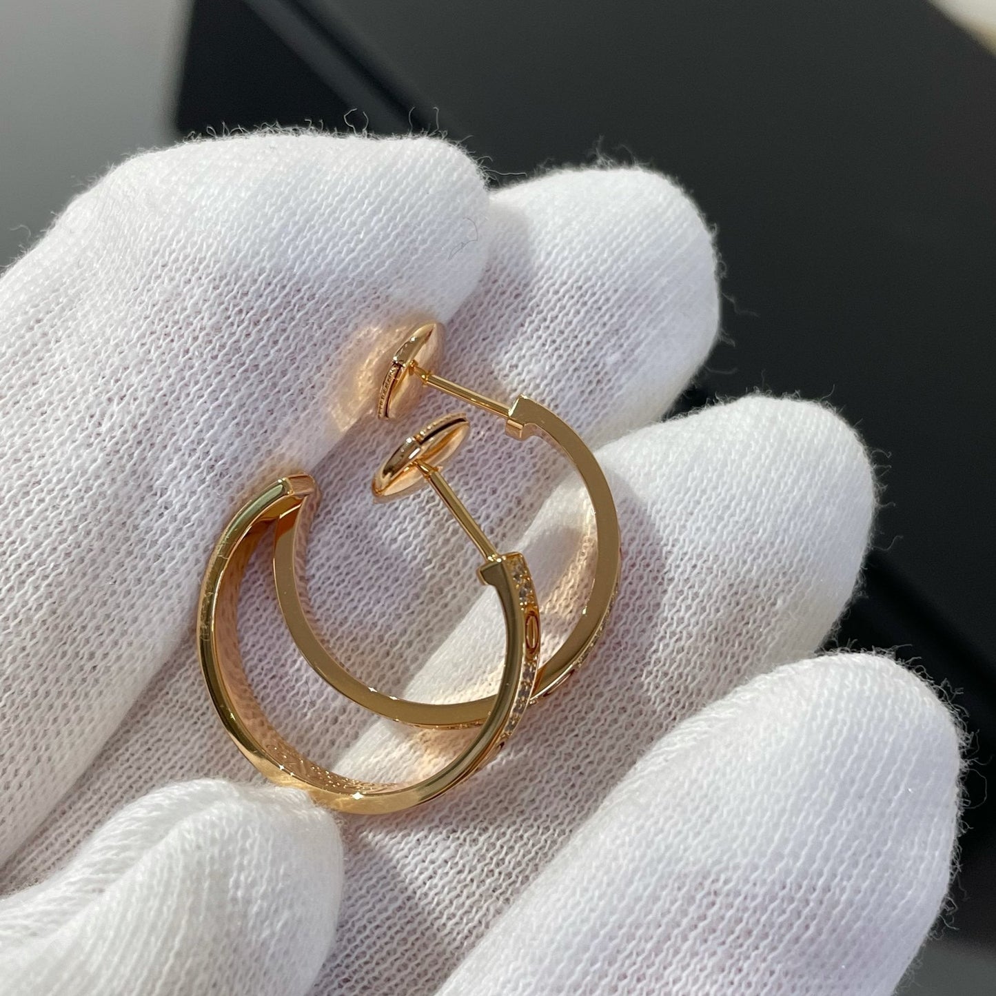 [Clara Jewels]LOVE DIAMOND PINK GOLD HOOP EARRINGS