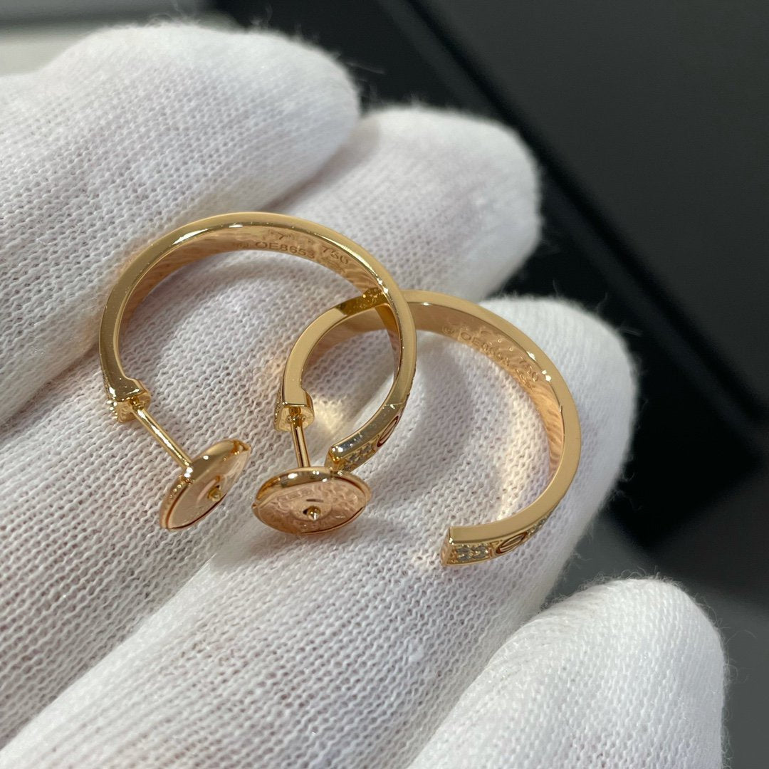 [Clara Jewels]LOVE DIAMOND PINK GOLD HOOP EARRINGS