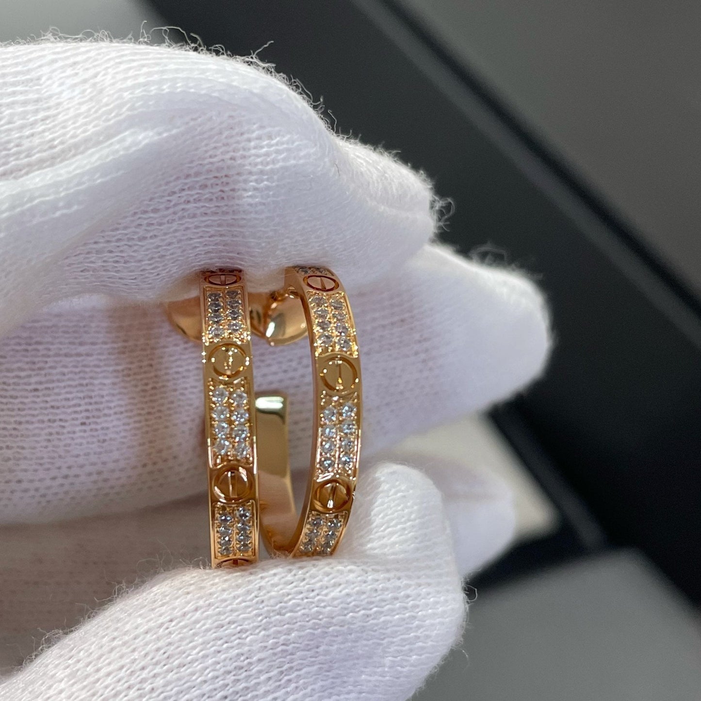 [Clara Jewels]LOVE DIAMOND PINK GOLD HOOP EARRINGS