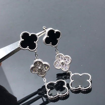 [Clara Jewels]CLOVER 3 MOTIF DIAMOND ONYX SILVER EARRINGS